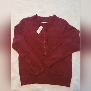 LOFT Burgundy Button-Up Sweater